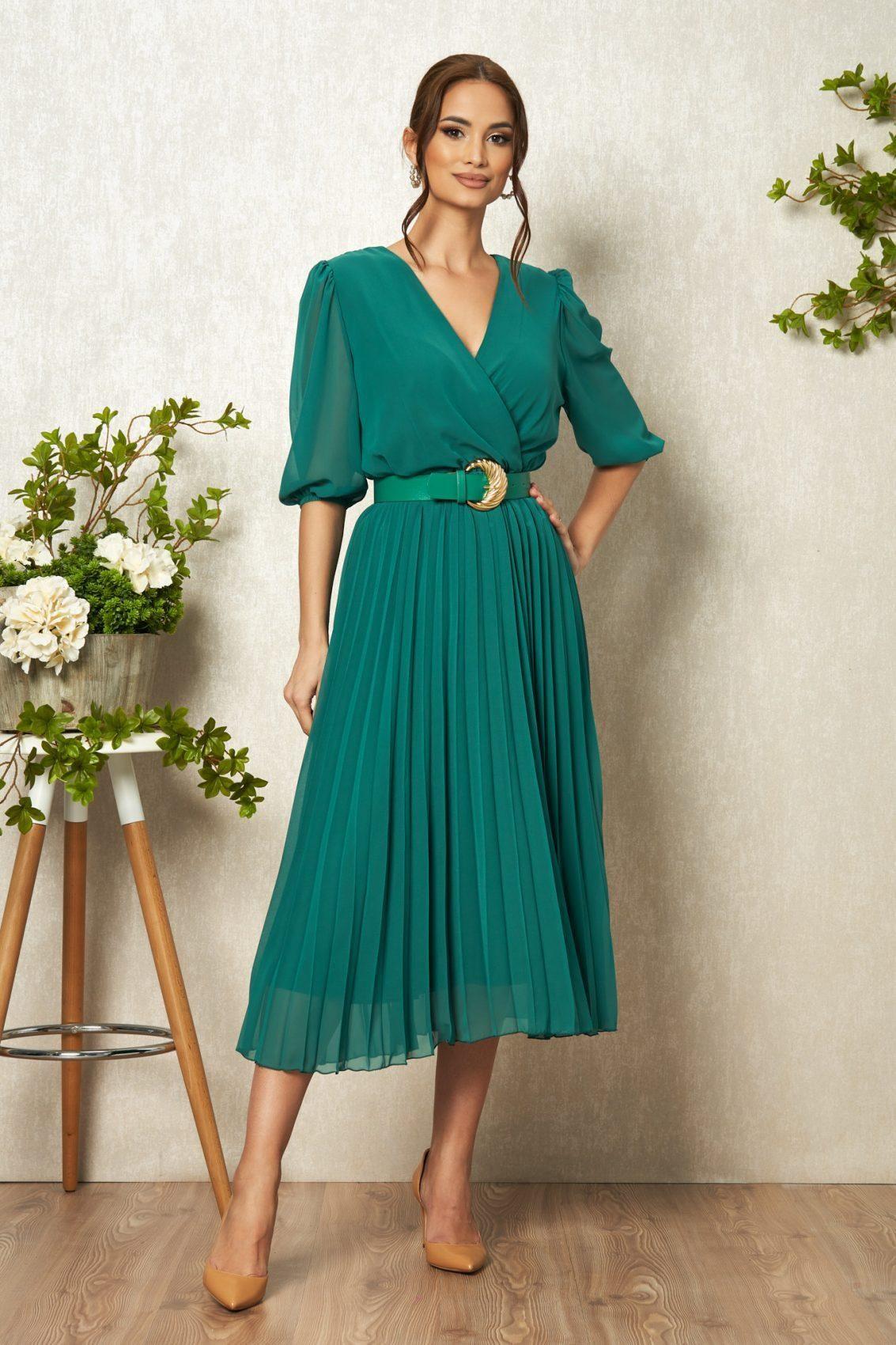 Πράσινο Μίντι Αμπιγιέ Κρουαζέ Φόρεμα Cryna T1743 1