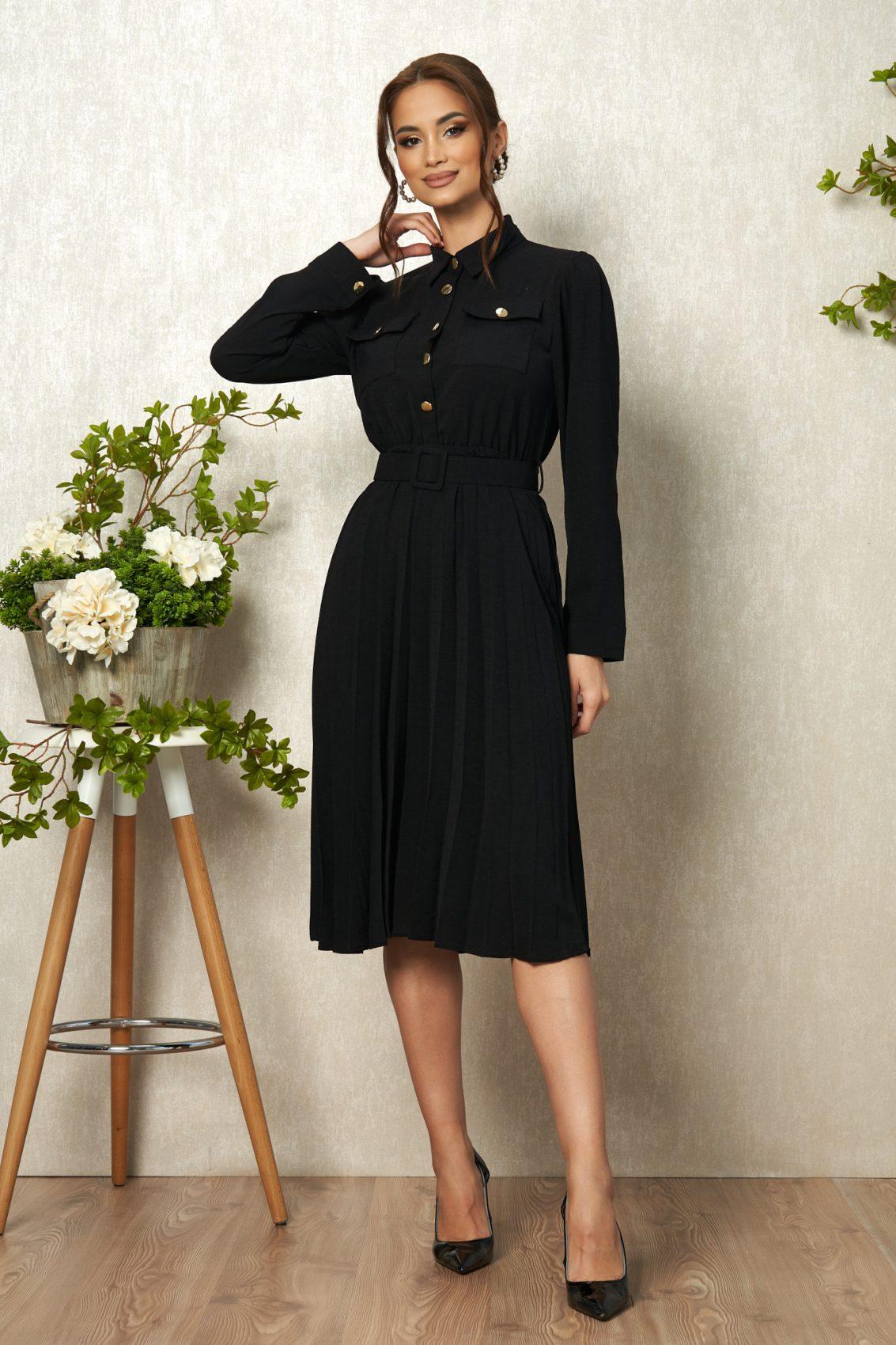 Μαύρο Μακρυμάνικο Καθημερινό Φόρεμα Zuri T1848 1