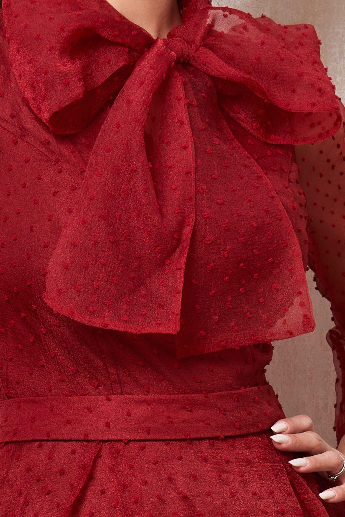 Κόκκινο Μίντι Βραδινό Φόρεμα Με Φιόγκο Thalia T2269 3