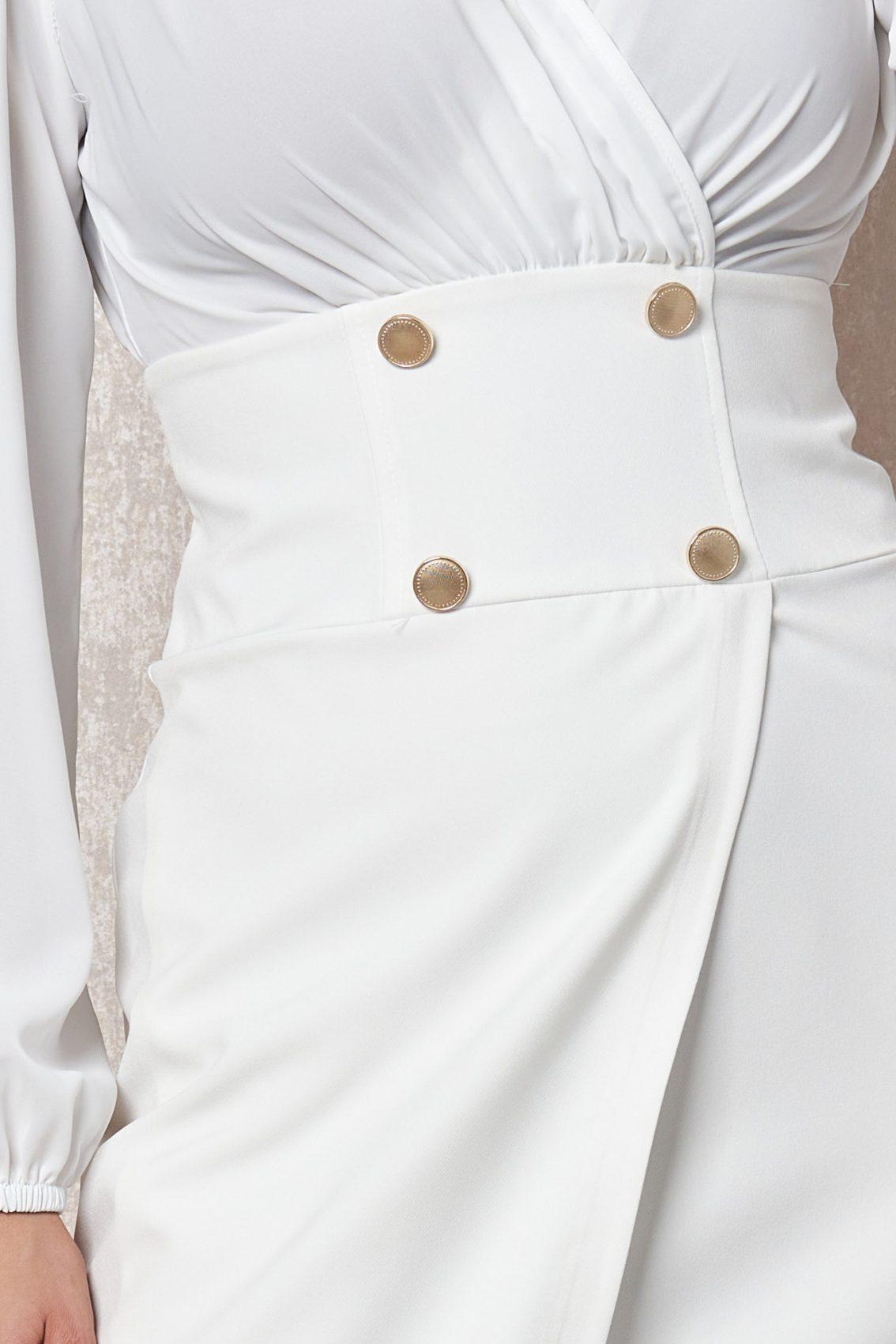 Λευκό Βραδινό Μακρυμάνικο Κρουαζέ Φόρεμα Kalia T2017 3