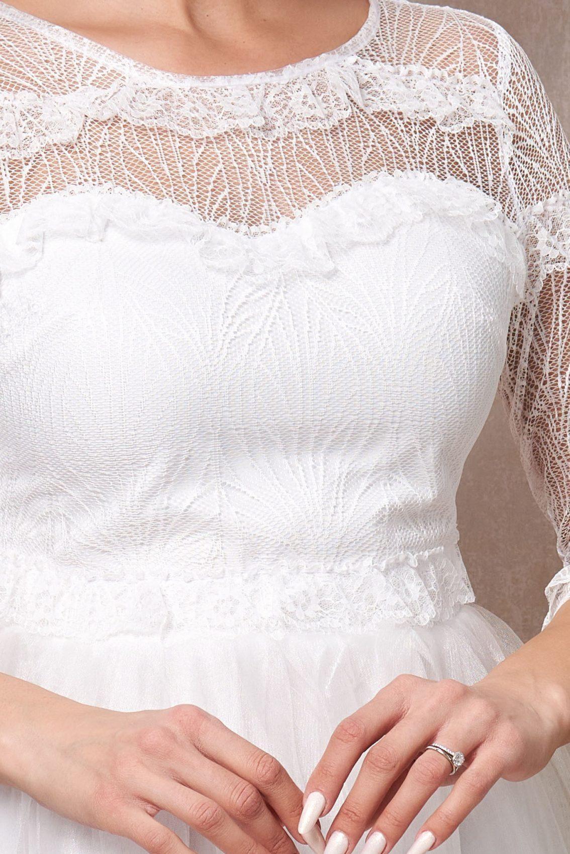 Λευκό Μίντι Αμπιγιέ Φόρεμα Με Δαντέλα Cameea T2238 3
