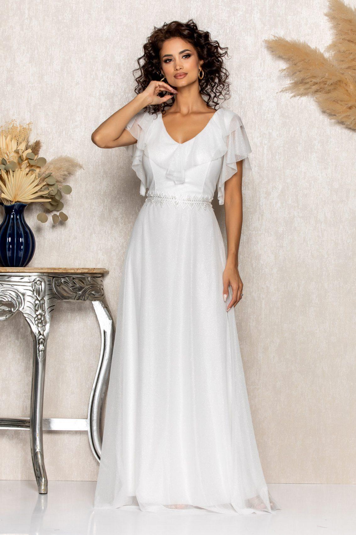 Λευκό Μάξι Βραδινό Φόρεμα Cinderella T2113 1