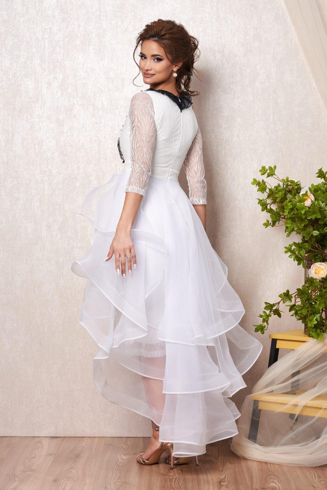 Λευκό Μίντι Αμπιγιέ Φόρεμα Με Δαντέλα Diora T2246 2