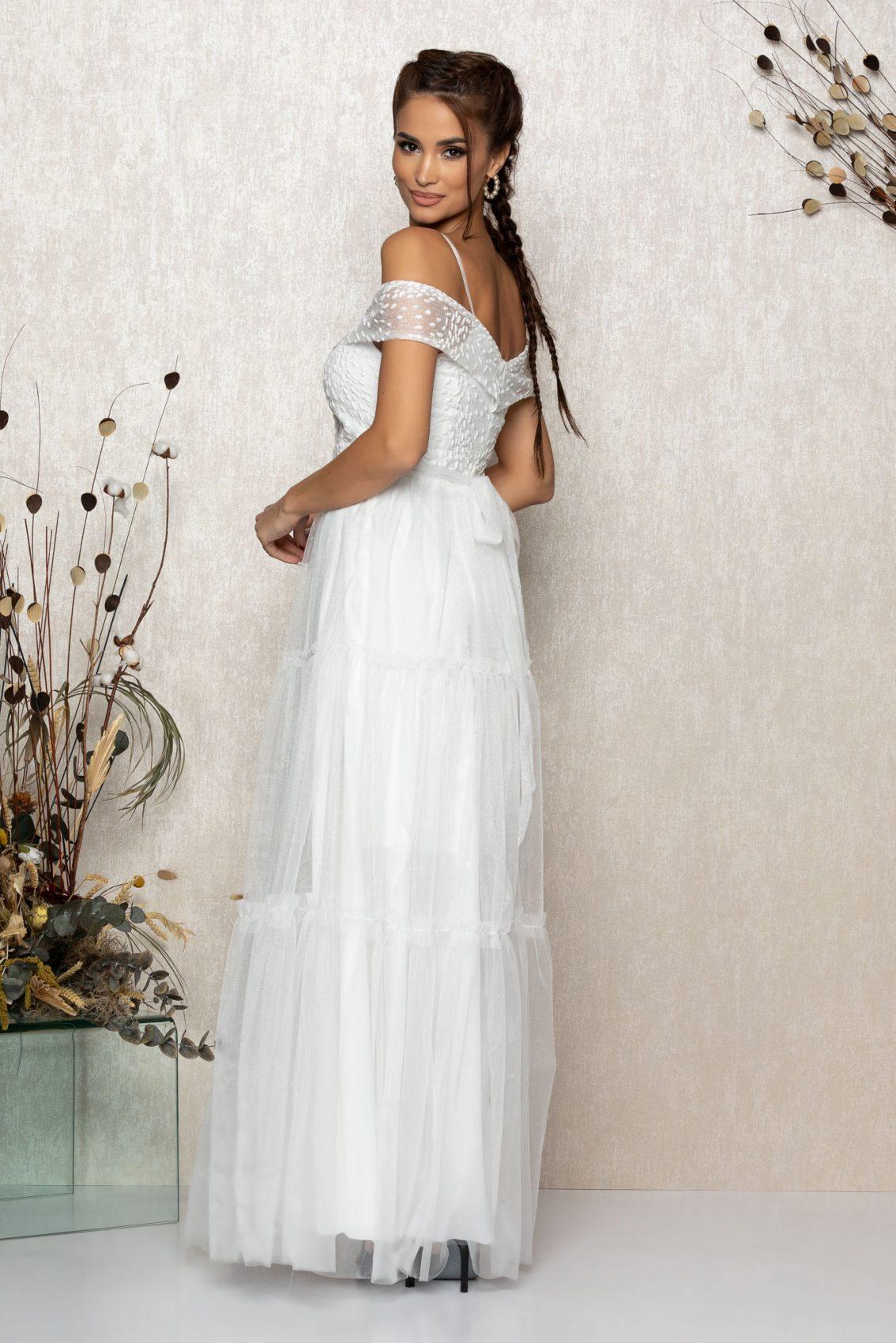 Λευκό Μάξι Αμπιγιέ Φόρεμα Tenderness T2133 2
