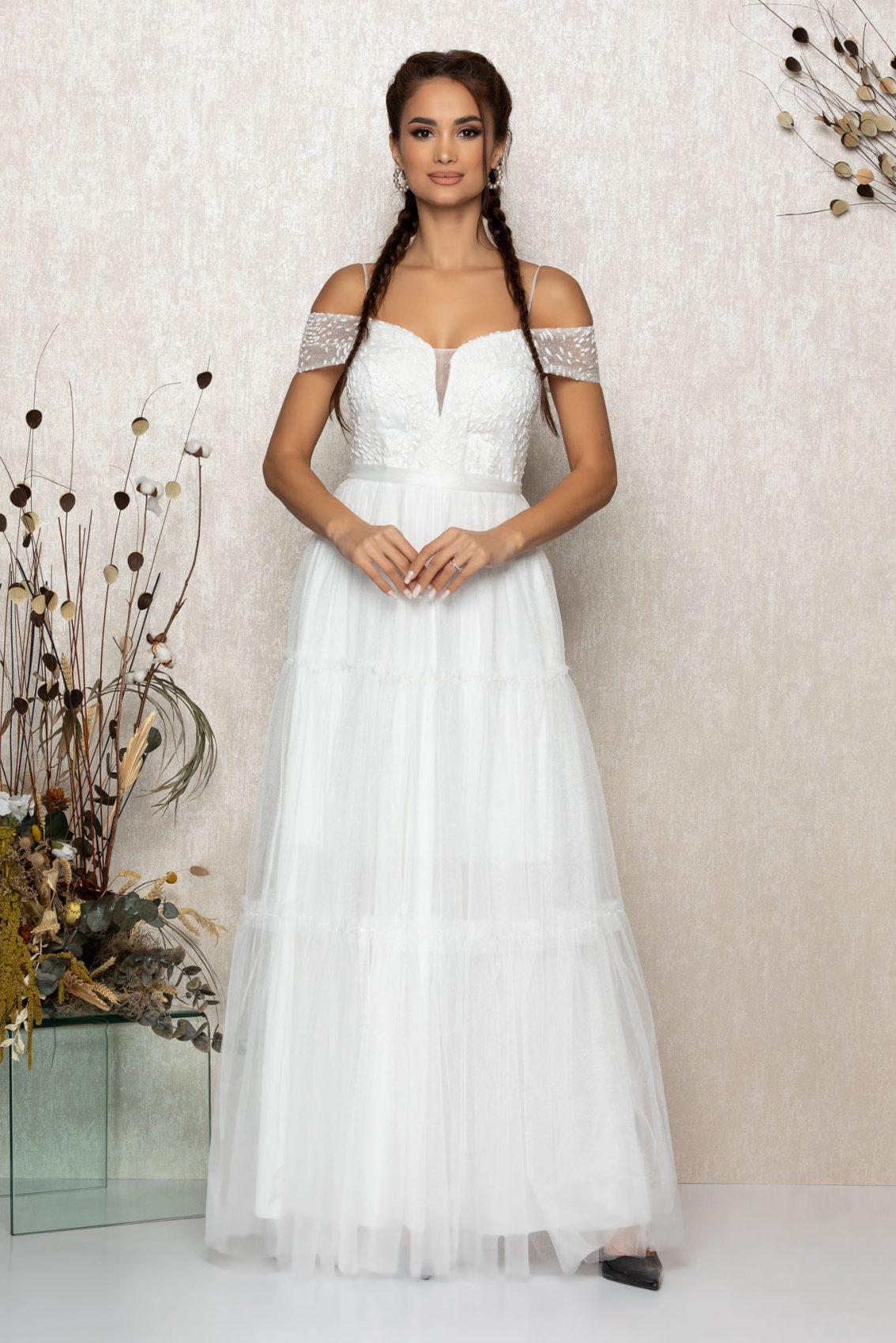 Λευκό Μάξι Αμπιγιέ Φόρεμα Tenderness T2133 1