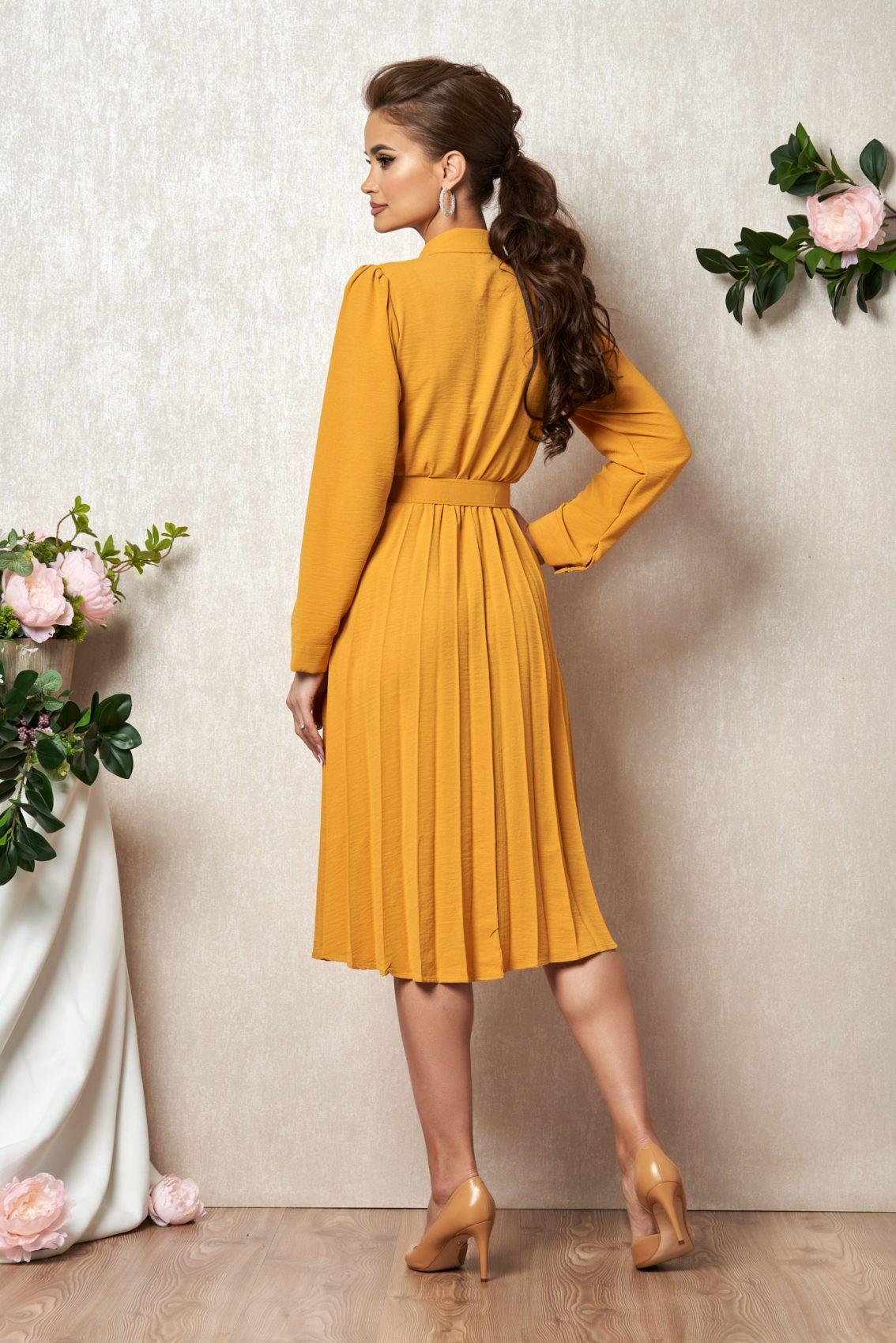 Κίτρινο Μακρυμάνικο Καθημερινό Φόρεμα Zuri T1922 2