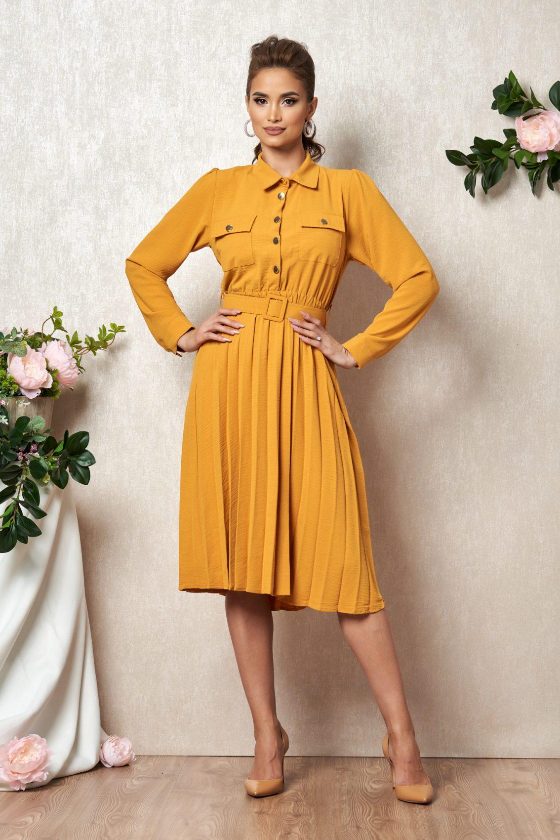 Κίτρινο Μακρυμάνικο Καθημερινό Φόρεμα Zuri T1922 1