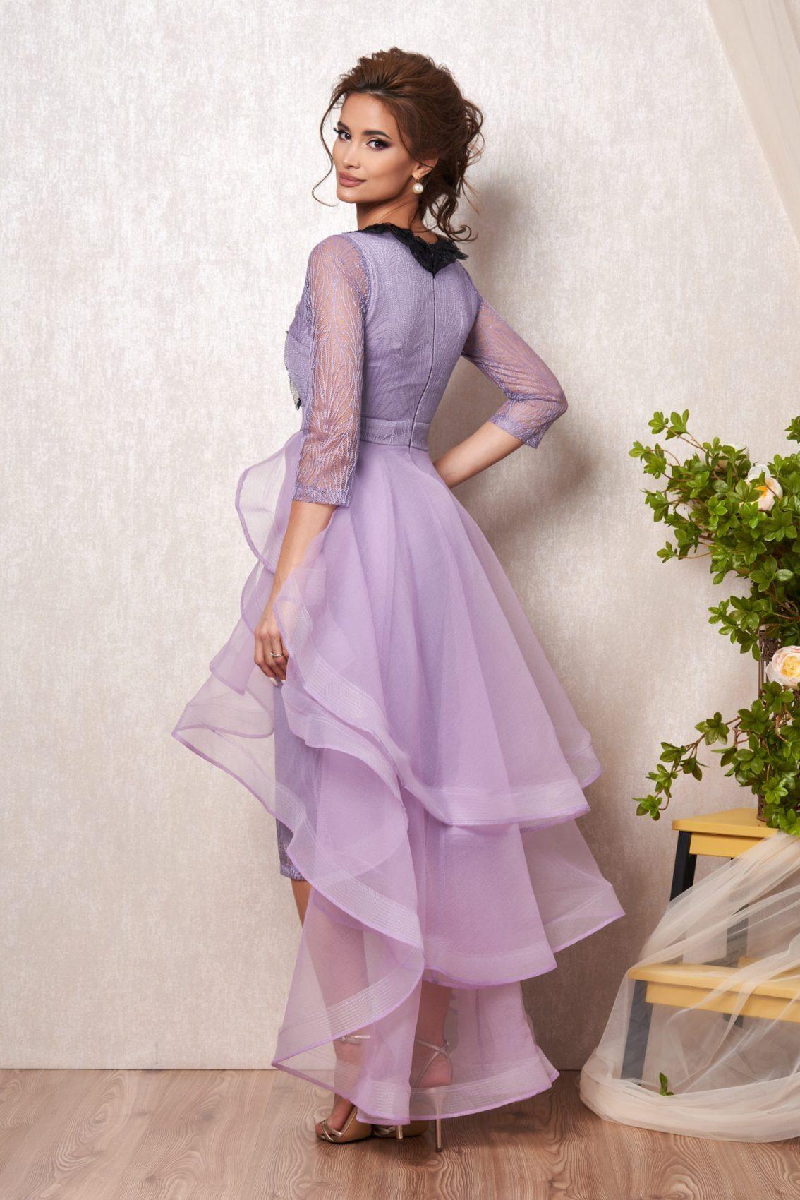 Λιλά Μίντι Αμπιγιέ Φόρεμα Με Δαντέλα Diora T2245 2