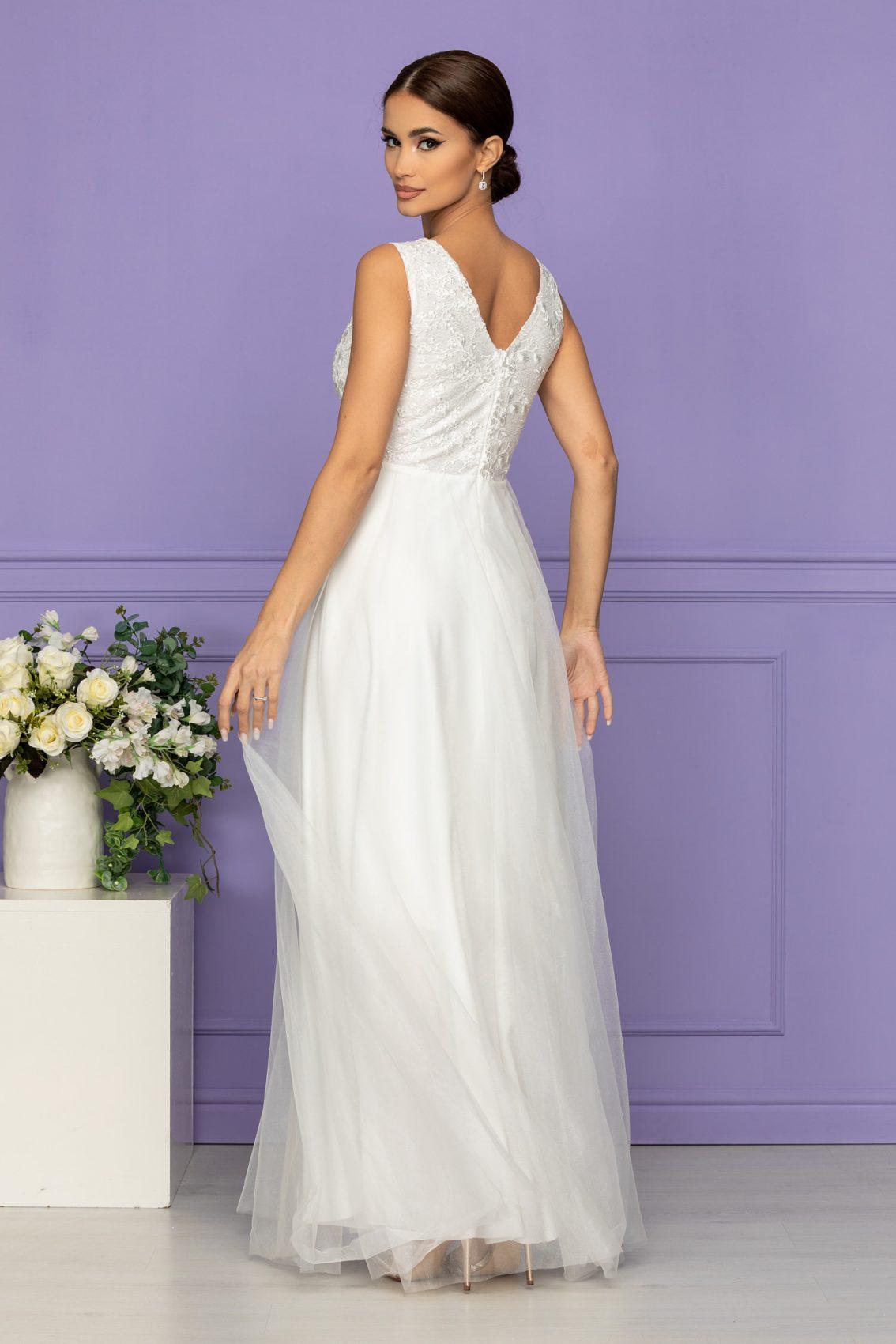 Λευκό Μάξι Αμπιγιέ Φόρεμα Με Δαντέλα Havana T2085 2