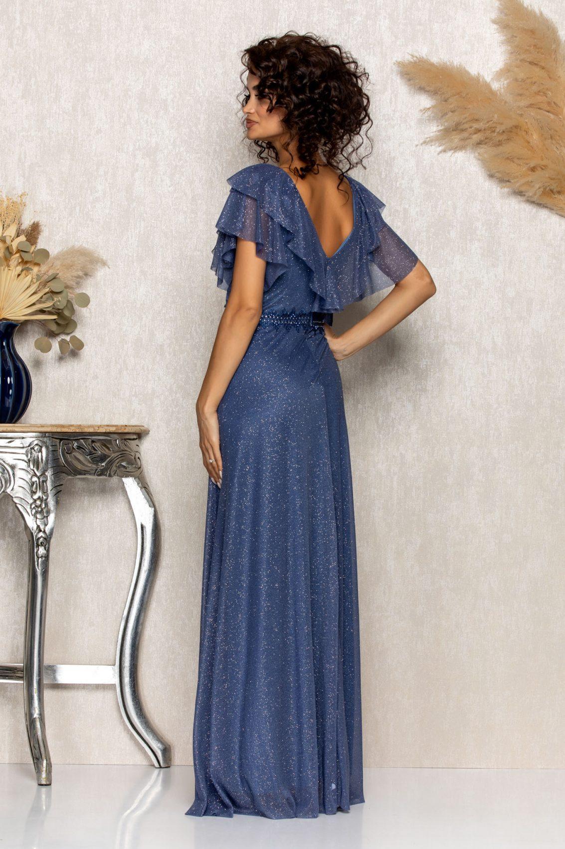 Μπλε Ινδικό Μάξι Βραδινό Φόρεμα Cinderella T2112 2