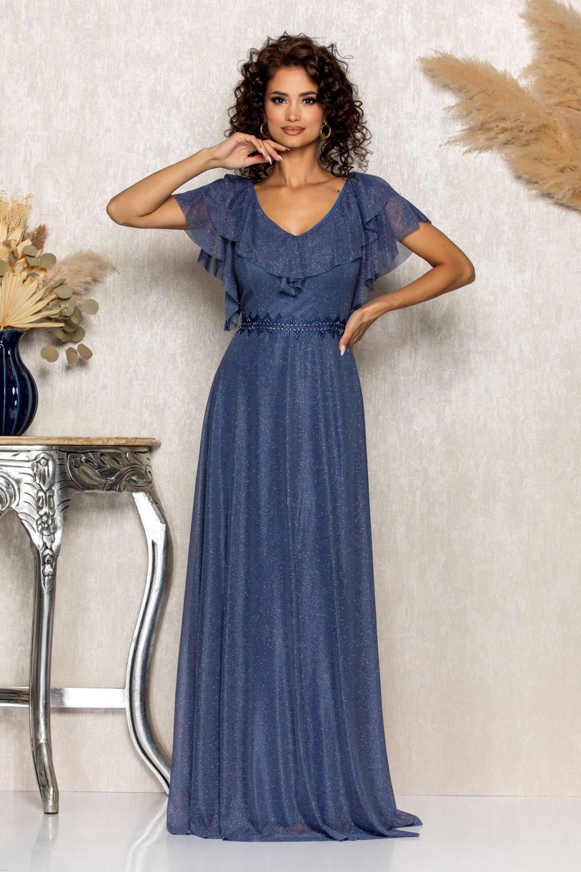 Μπλε Ινδικό Μάξι Βραδινό Φόρεμα Cinderella T2112 1