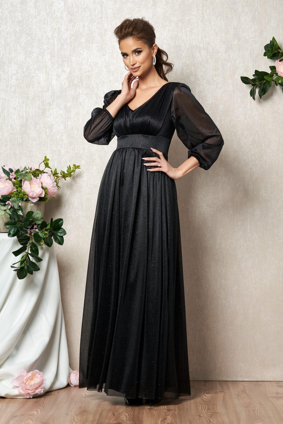 Μαύρο Μάξι Αμπιγιέ Φόρεμα Με Γκλίτερ Lunna T1893 1