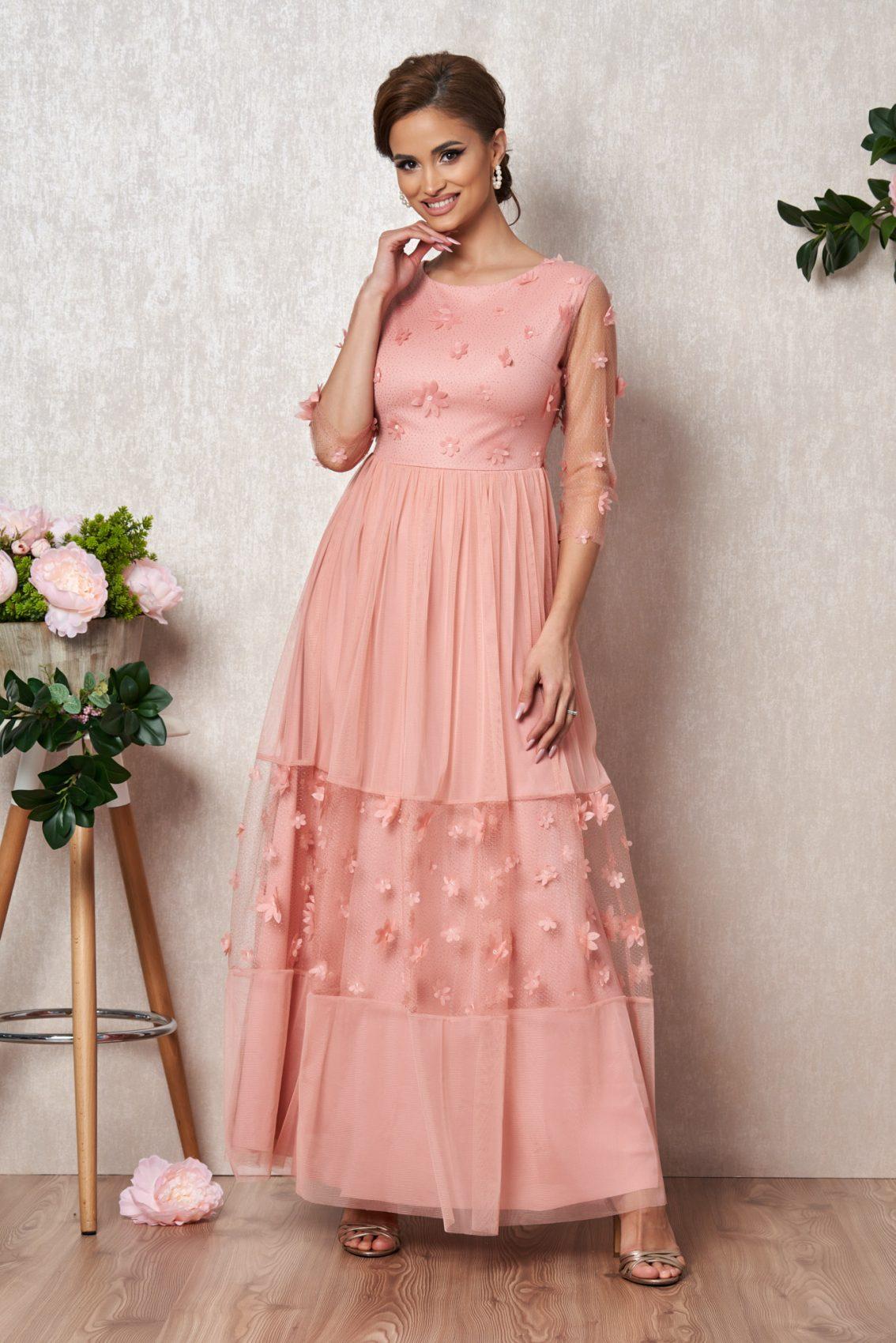 Ροζ Μάξι Βραδινό Φόρεμα Victoria T2205 1