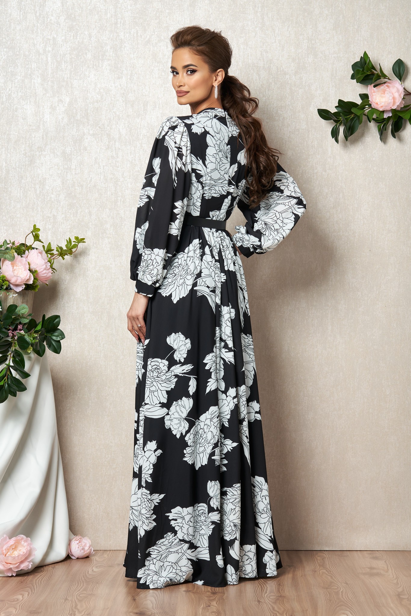 Μαύρο Φλοράλ Μάξι Αμπιγιέ Φόρεμα Gracielle T1940 2