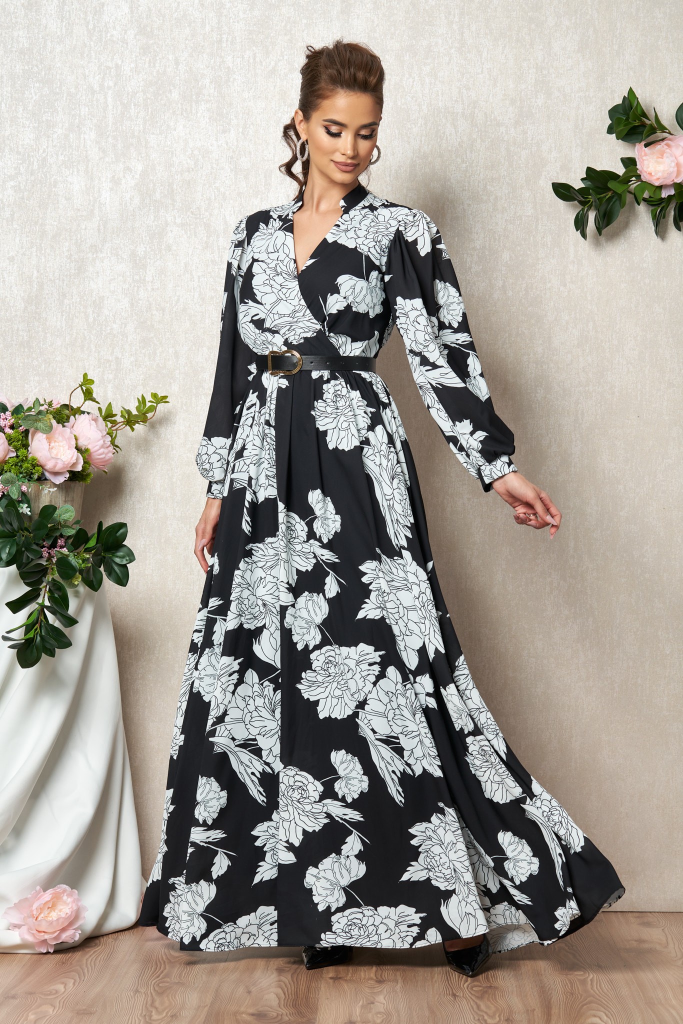Μαύρο Φλοράλ Μάξι Αμπιγιέ Φόρεμα Gracielle T1940 1
