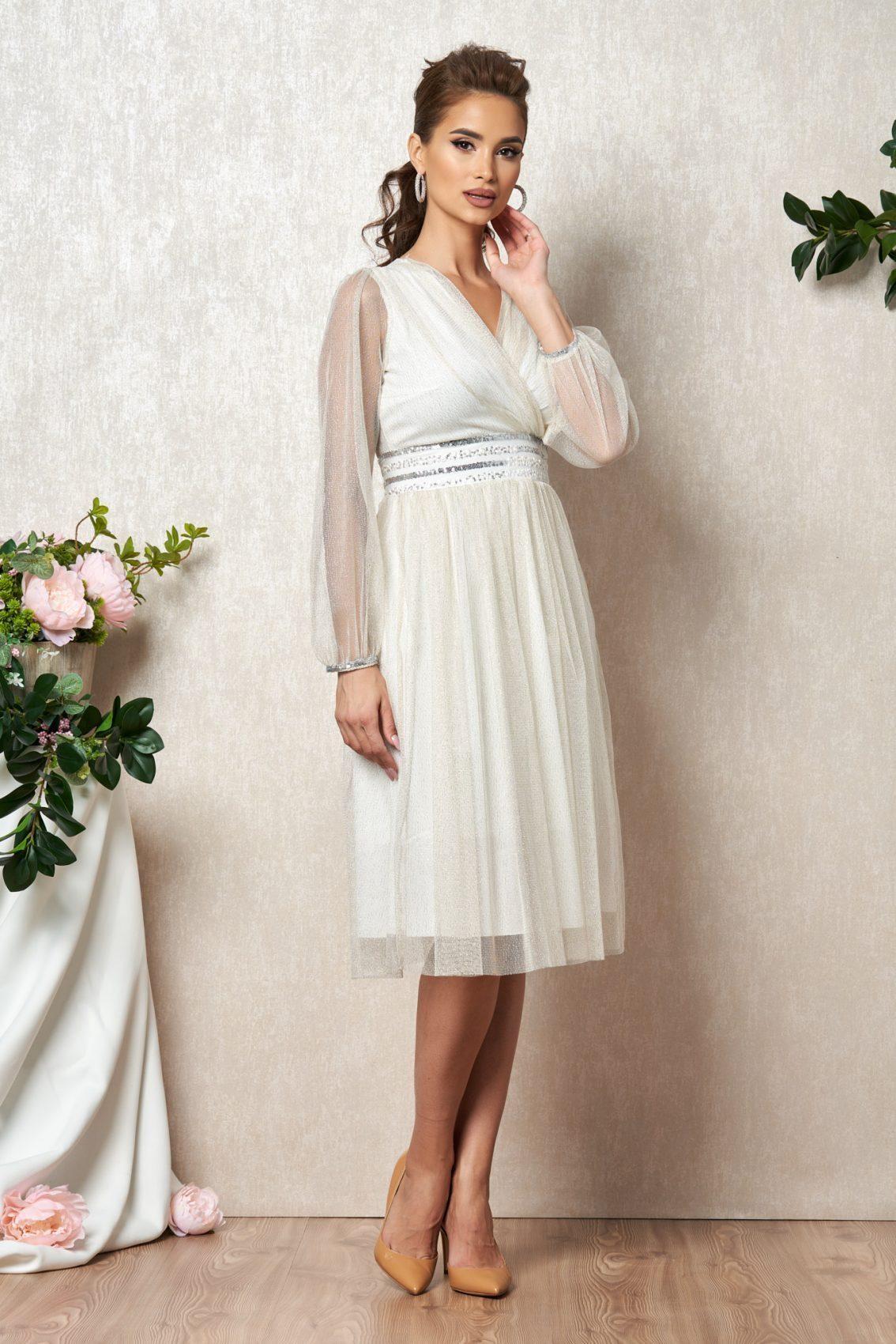 Λευκό Νυφικό Μίντι Αμπιγιέ Φόρεμα Bella T1901 1