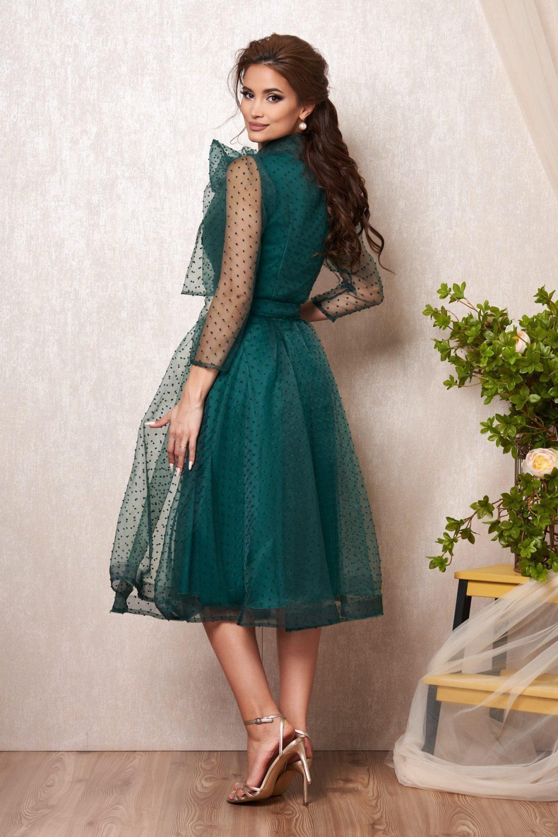 Πράσινο Μίντι Βραδινό Φόρεμα Με Φιόγκο Thalia T2270 2