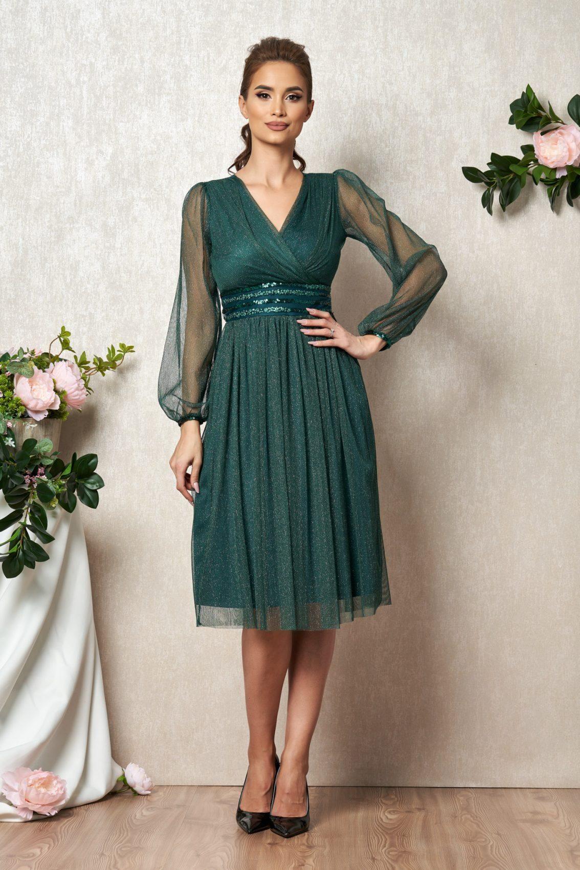 Πράσινο Μίντι Αμπιγιέ Κλος Φόρεμα Bella T1904 1