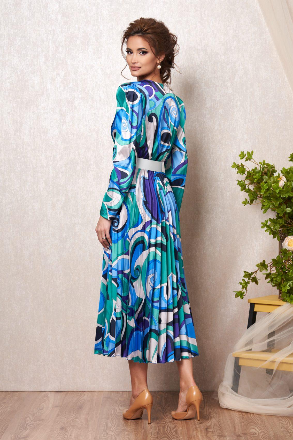Μπλε Ρουά Σατέν Βραδινό Φόρεμα Alevia T2305 2