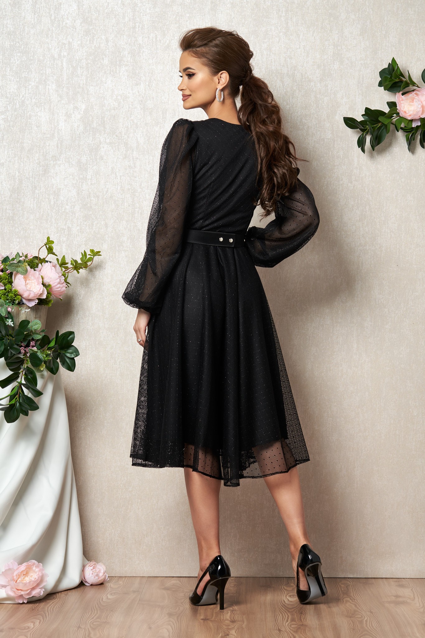 Μαύρο Μίντι Αμπιγιέ Κρουαζέ Φόρεμα Lisiana T1987 2