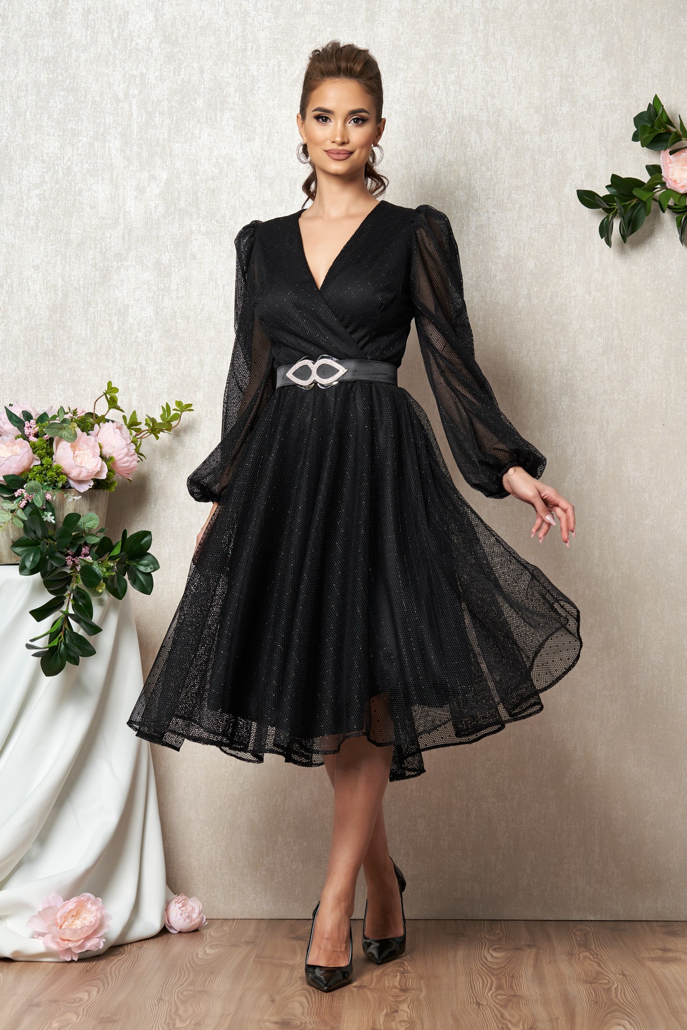Μαύρο Μίντι Αμπιγιέ Κρουαζέ Φόρεμα Lisiana T1987 1