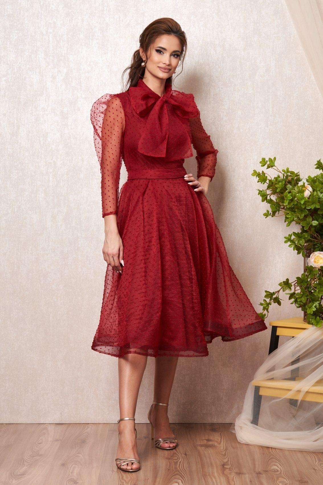 Κόκκινο Μίντι Βραδινό Φόρεμα Με Φιόγκο Thalia T2269 1