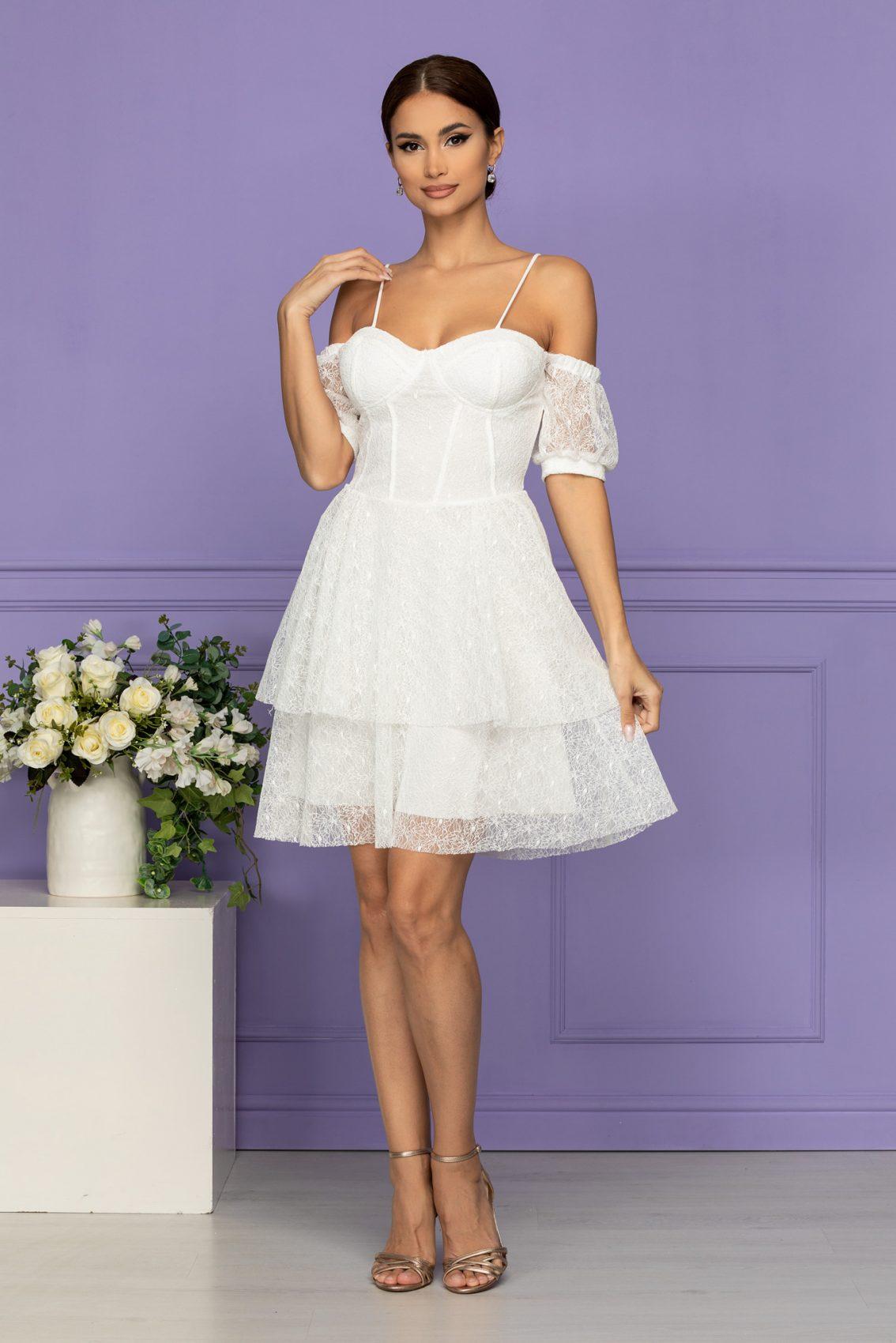 Λευκό Μίνι Αμπιγιέ Φόρεμα Από Δαντέλα Angel T2078 1