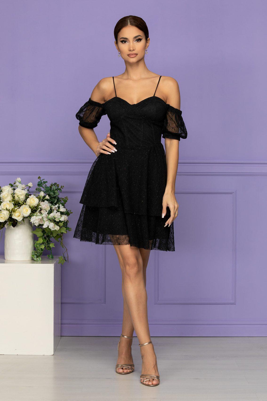 Μίνι Μαύρο Αμπιγιέ Φόρεμα Από Δαντέλα Angel T2150 1