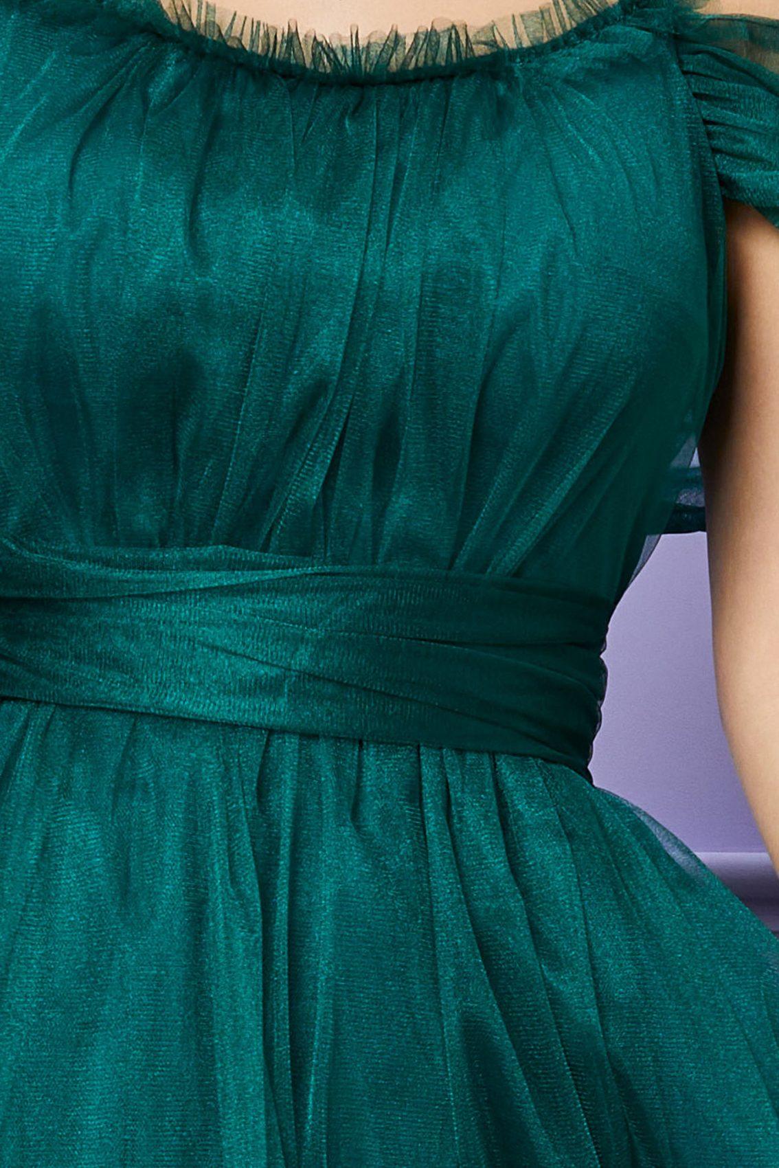 Πράσινο Μίντι Αμπιγιέ Φόρεμα Με Τούλι Queeny T2409 4