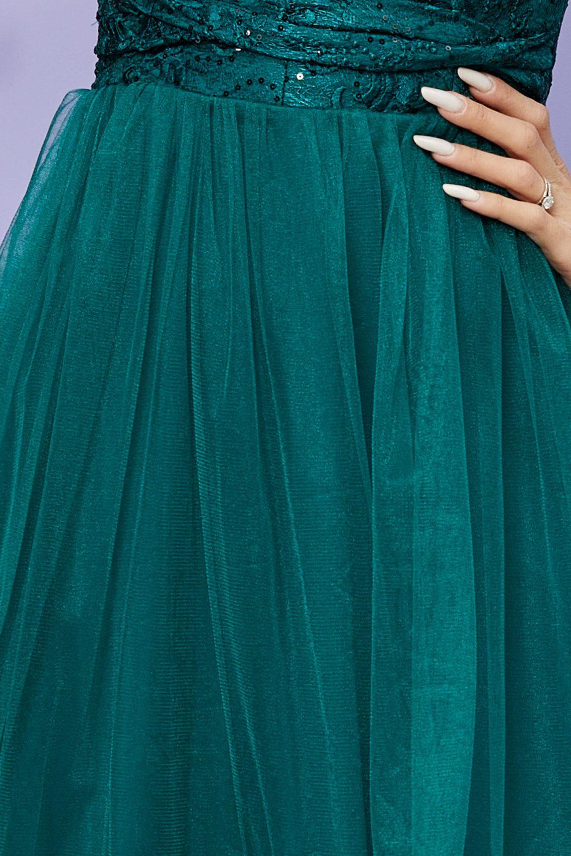 Πράσινο Μίντι Αμπιγιέ Φόρεμα Με Δαντέλα Doll T2474 4