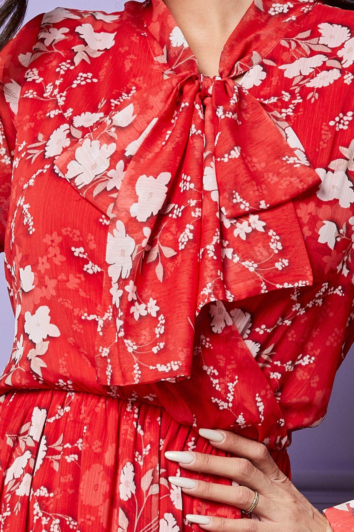 Κόκκινο Μάξι Φλοράλ Φόρεμα Από Μουσελίνα Vanda T2419 4