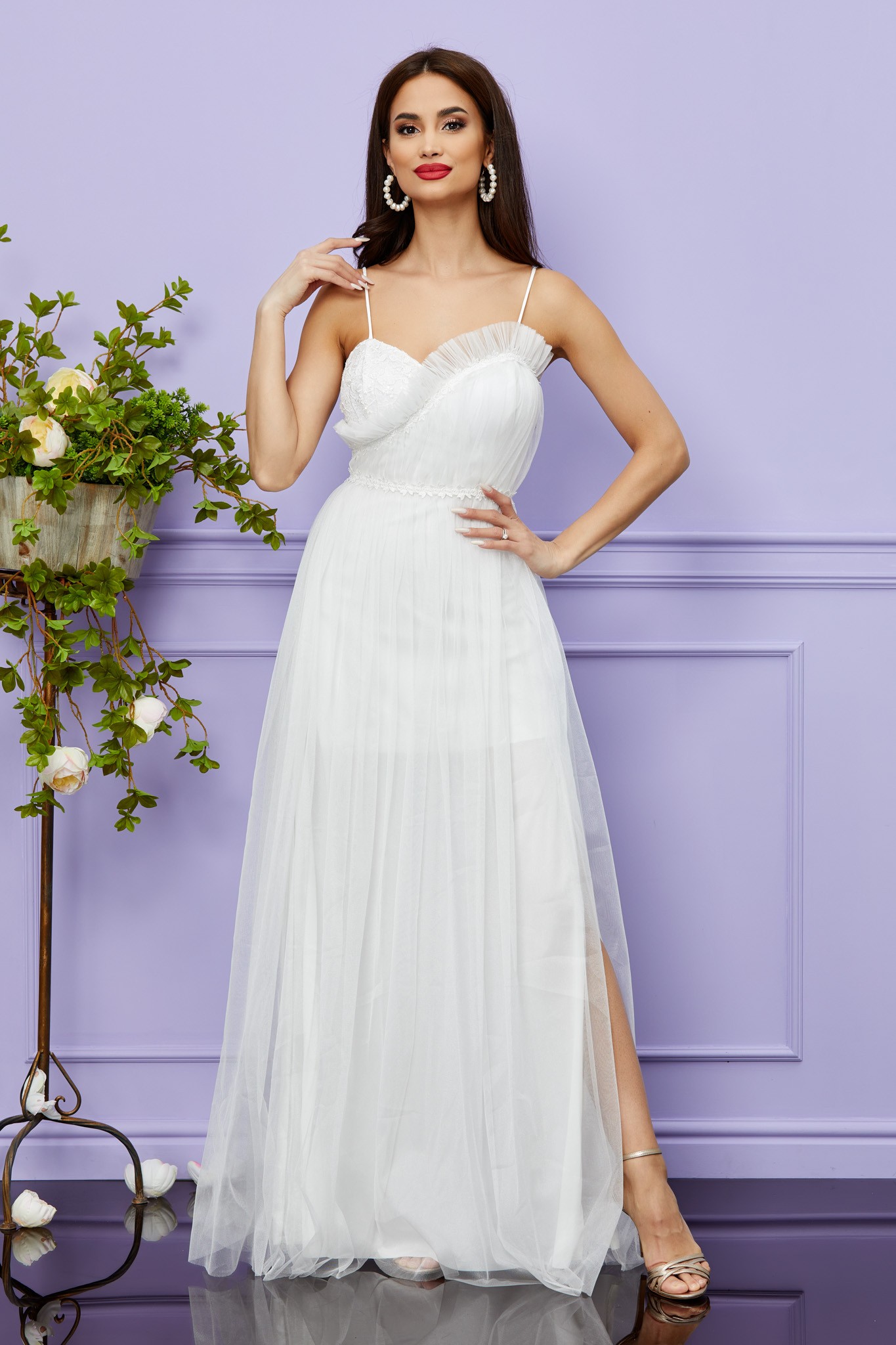 Λευκό Μάξι Αμπιγιέ Φόρεμα Με Δαντέλα Magnificent T2476 1