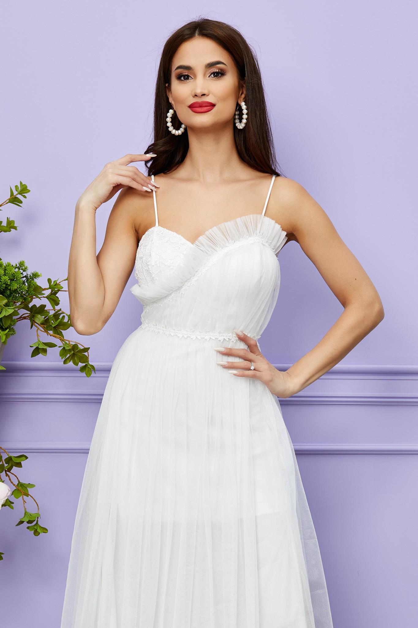 Λευκό Μάξι Αμπιγιέ Φόρεμα Με Δαντέλα Magnificent T2476 3