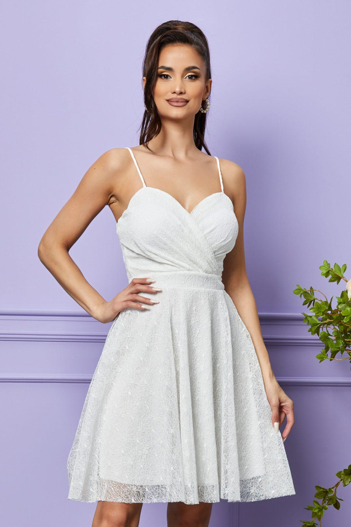 Λευκό Μίνι Βραδινό Φόρεμα Από Δαντέλα Antonia T2418 3