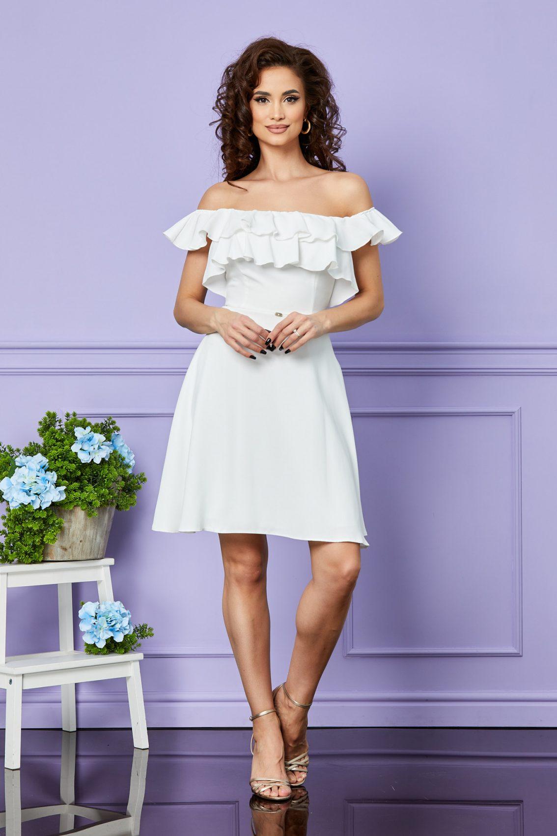 Λευκό Μίνι Φόρεμα Με Βολάν Tamika T2552 1