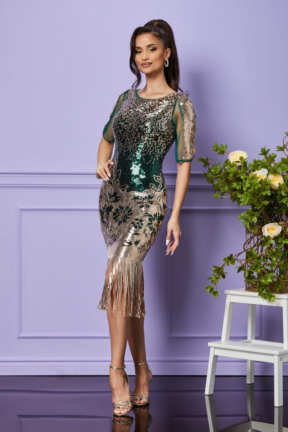 Πράσινο Μίντι Φόρεμα Με Πούλιες Hypnose T2374 1