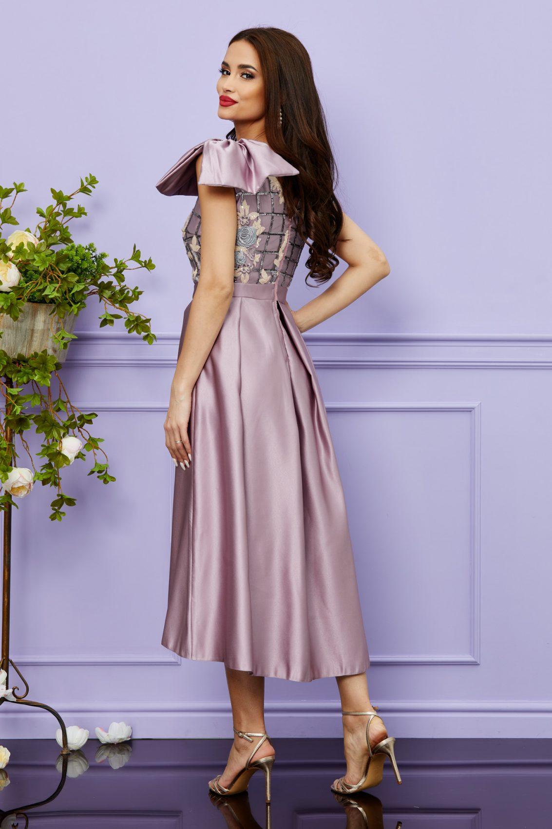 Λιλά Σατέν Αμπιγιέ Φόρεμα Με Δαντέλα Jewel T2503 2