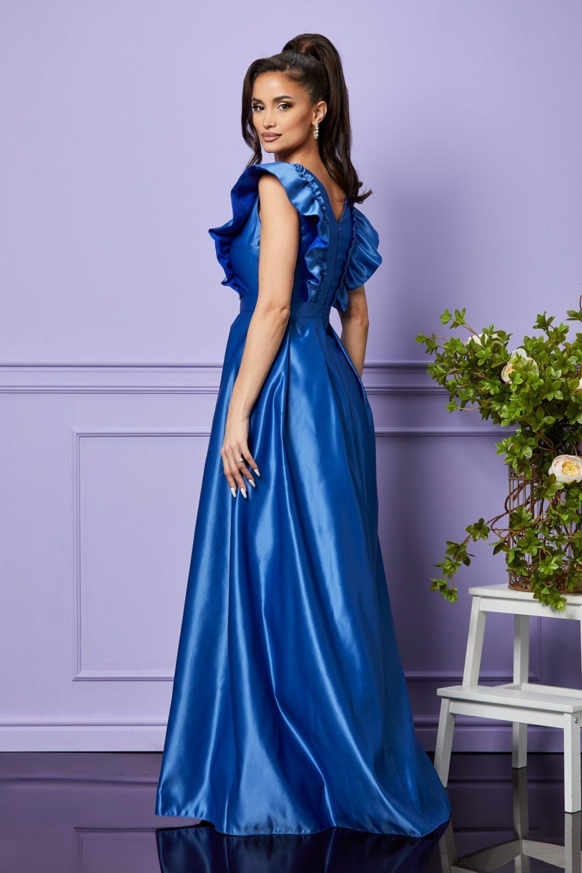 Μπλε Ρουά Σατέν Μάξι Αμπιγιέ Φόρεμα Juliette T2384 2