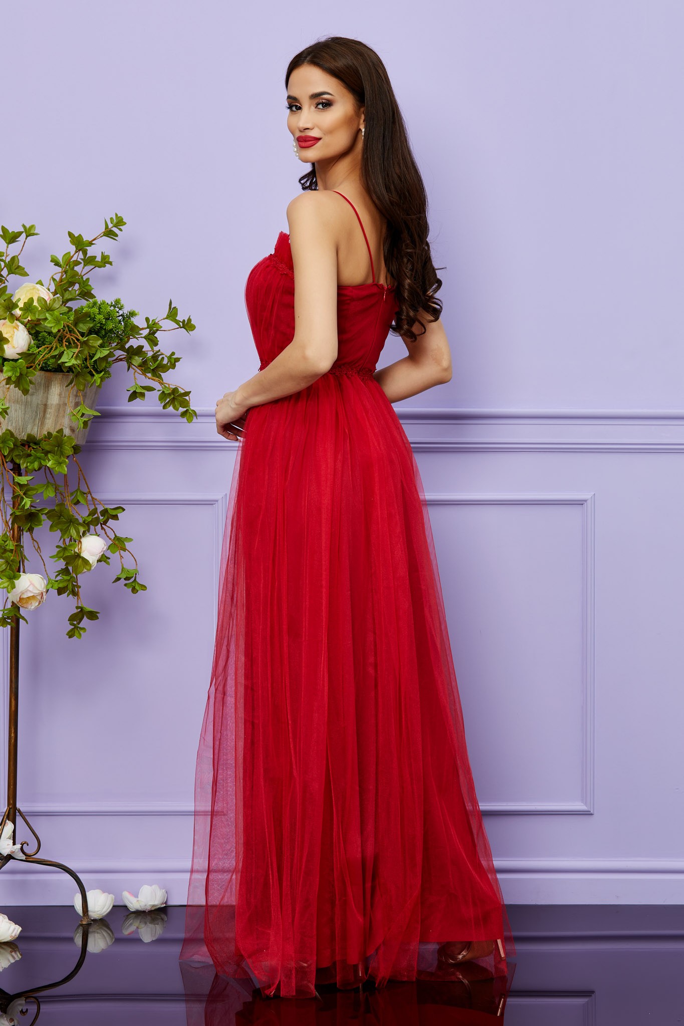 Κόκκινο Μάξι Αμπιγιέ Φόρεμα Με Δαντέλα Magnificent T2477 2