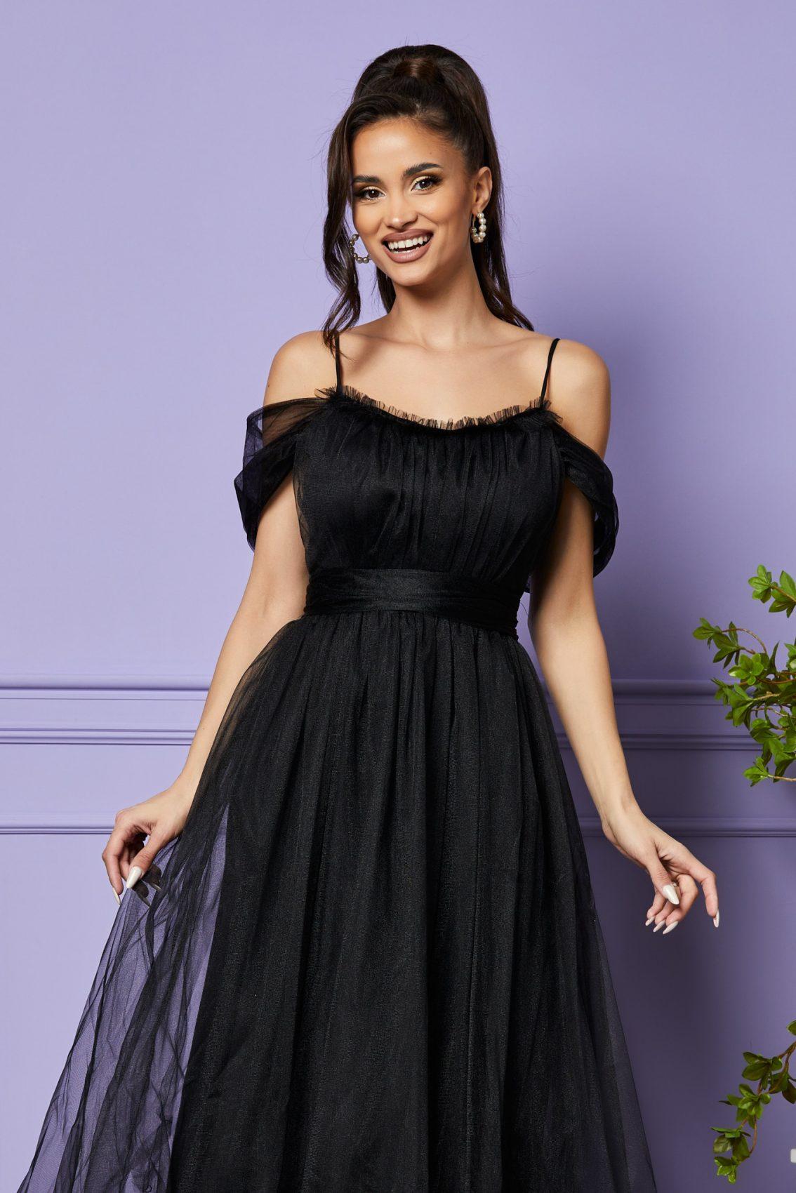 Μαύρο Μίντι Αμπιγιέ Φόρεμα Με Τούλι Queeny T2408 3