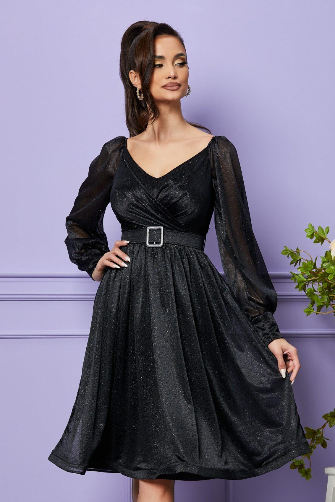 Μαύρο Μίντι Αμπιγιέ Μακρυμάνικο Φόρεμα Lucy T2399 3
