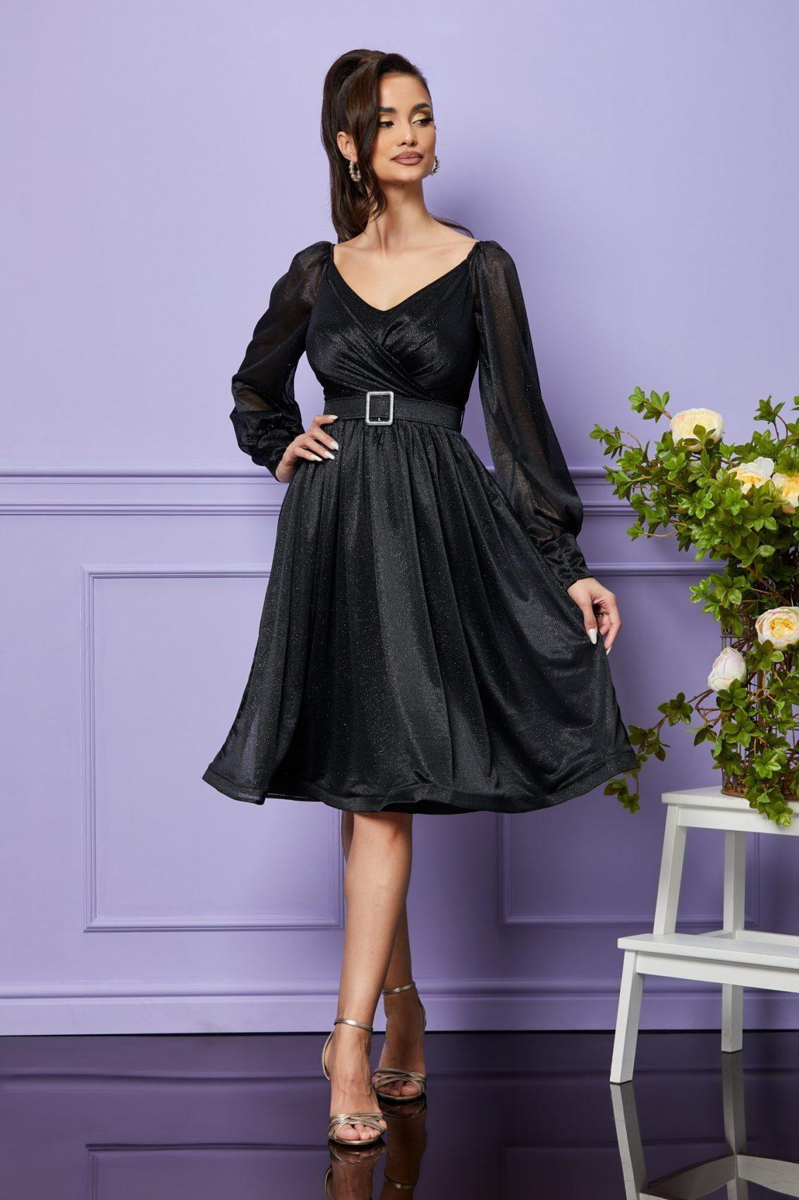 Μαύρο Μίντι Αμπιγιέ Μακρυμάνικο Φόρεμα Lucy T2399 1