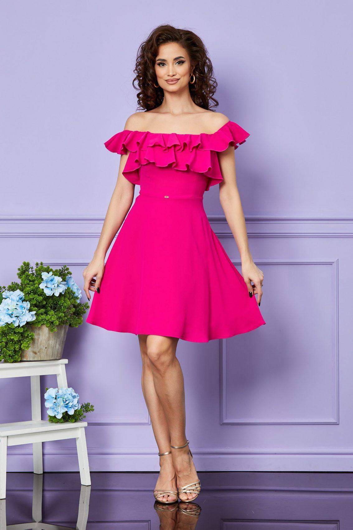 Φούξια Μίνι Φόρεμα Με Βολάν Tamika T2551 1