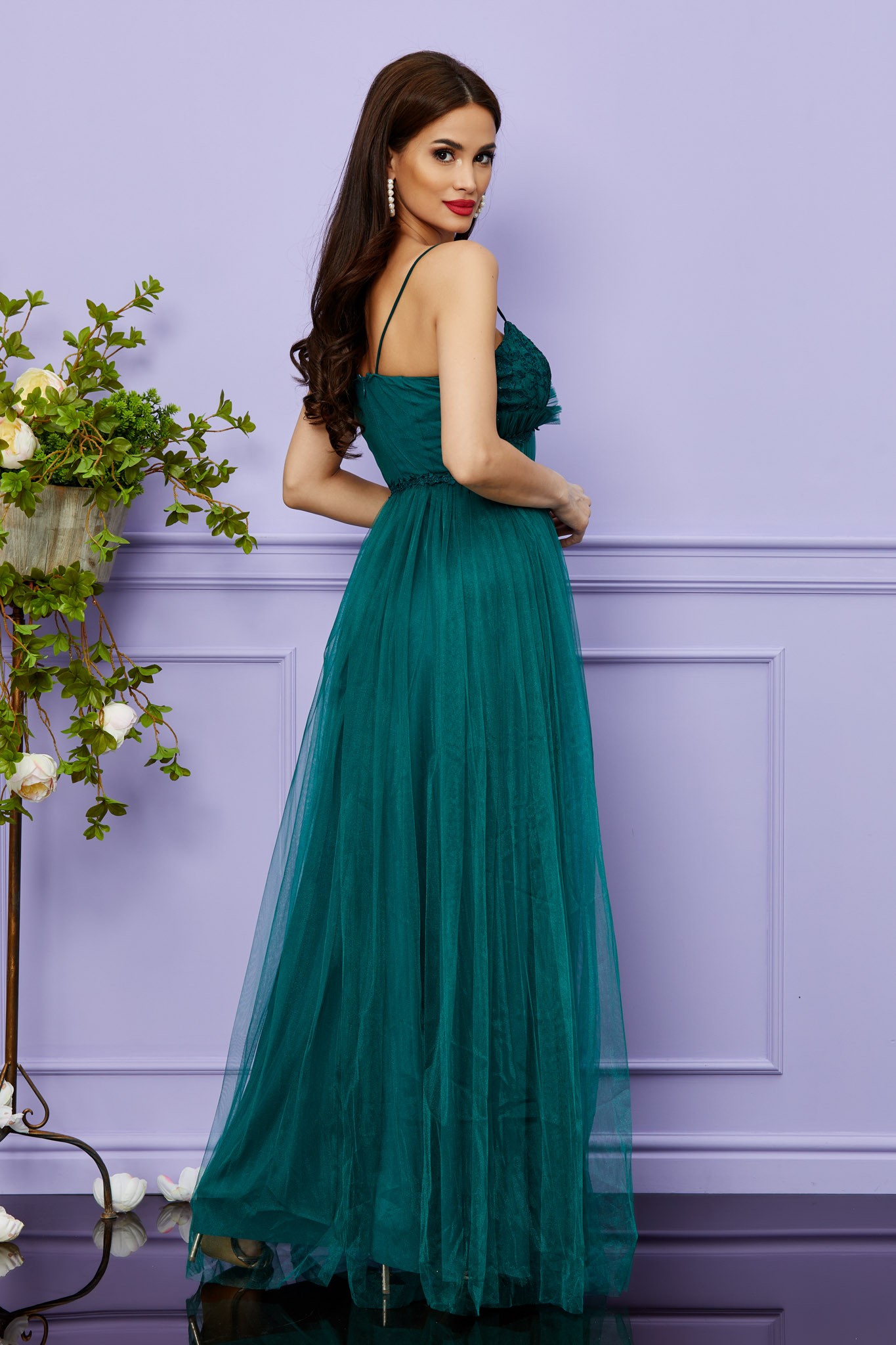 Πράσινο Μάξι Αμπιγιέ Φόρεμα Με Δαντέλα Magnificent T2475 2