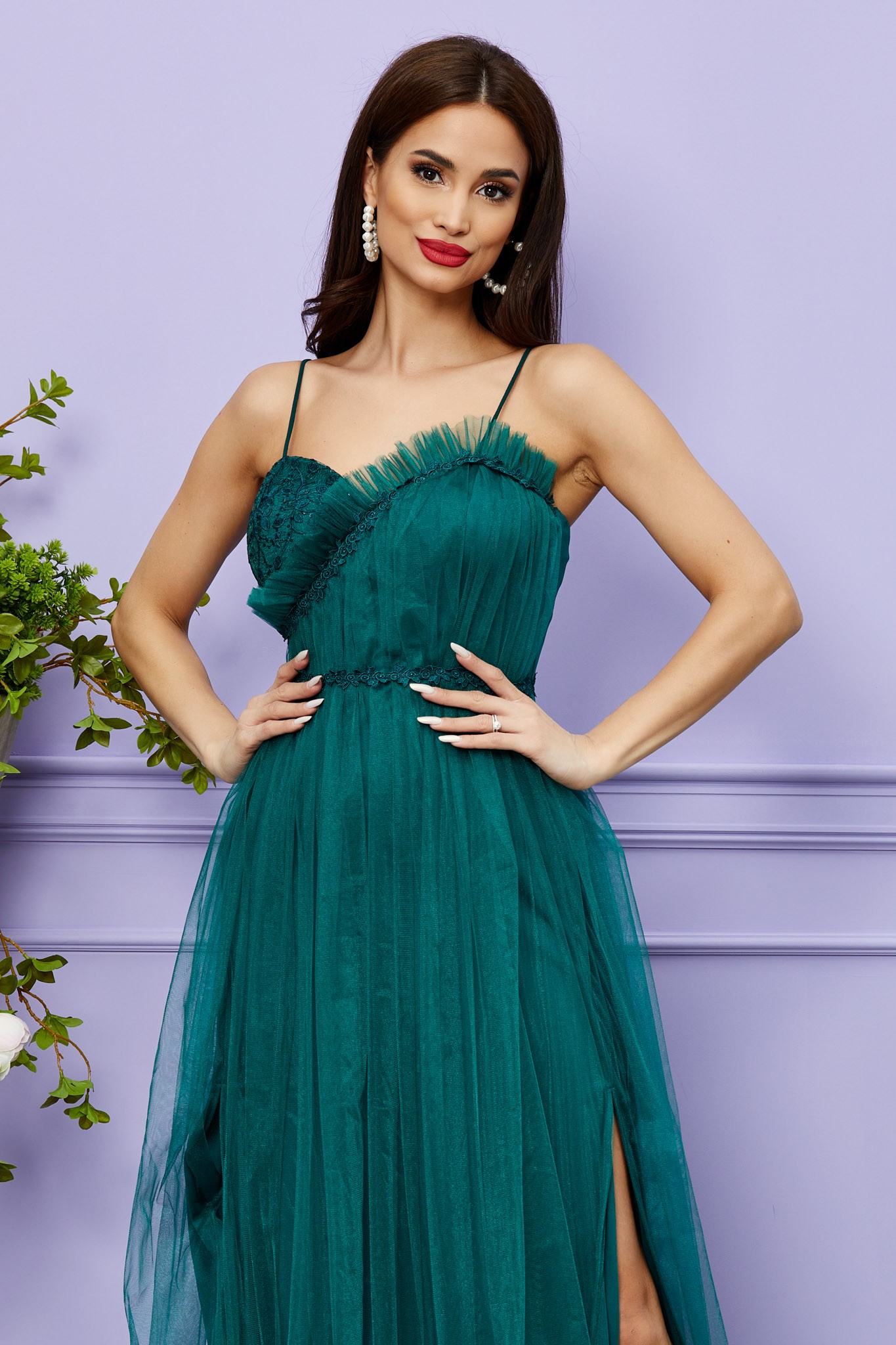 Πράσινο Μάξι Αμπιγιέ Φόρεμα Με Δαντέλα Magnificent T2475 3
