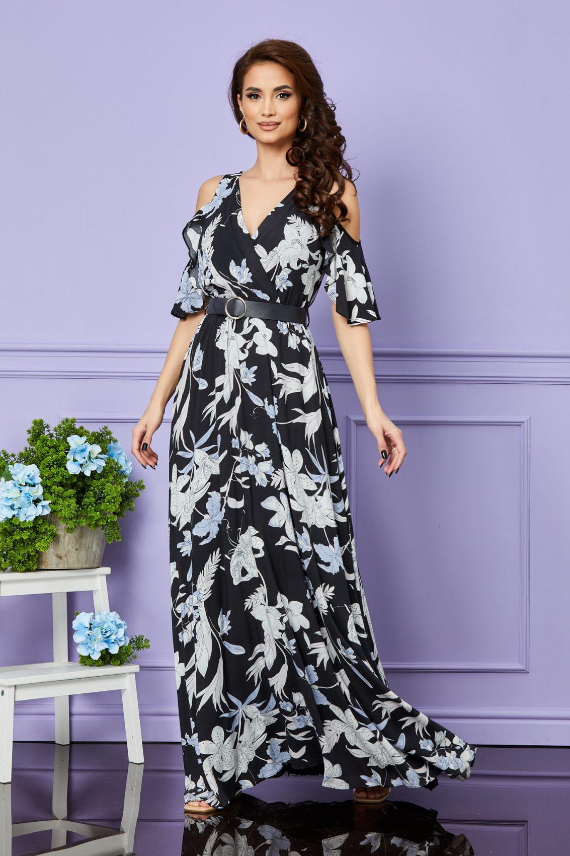 Μαύρο Φλοράλ Μάξι Καθημερινό Φόρεμα Damara T2539 1