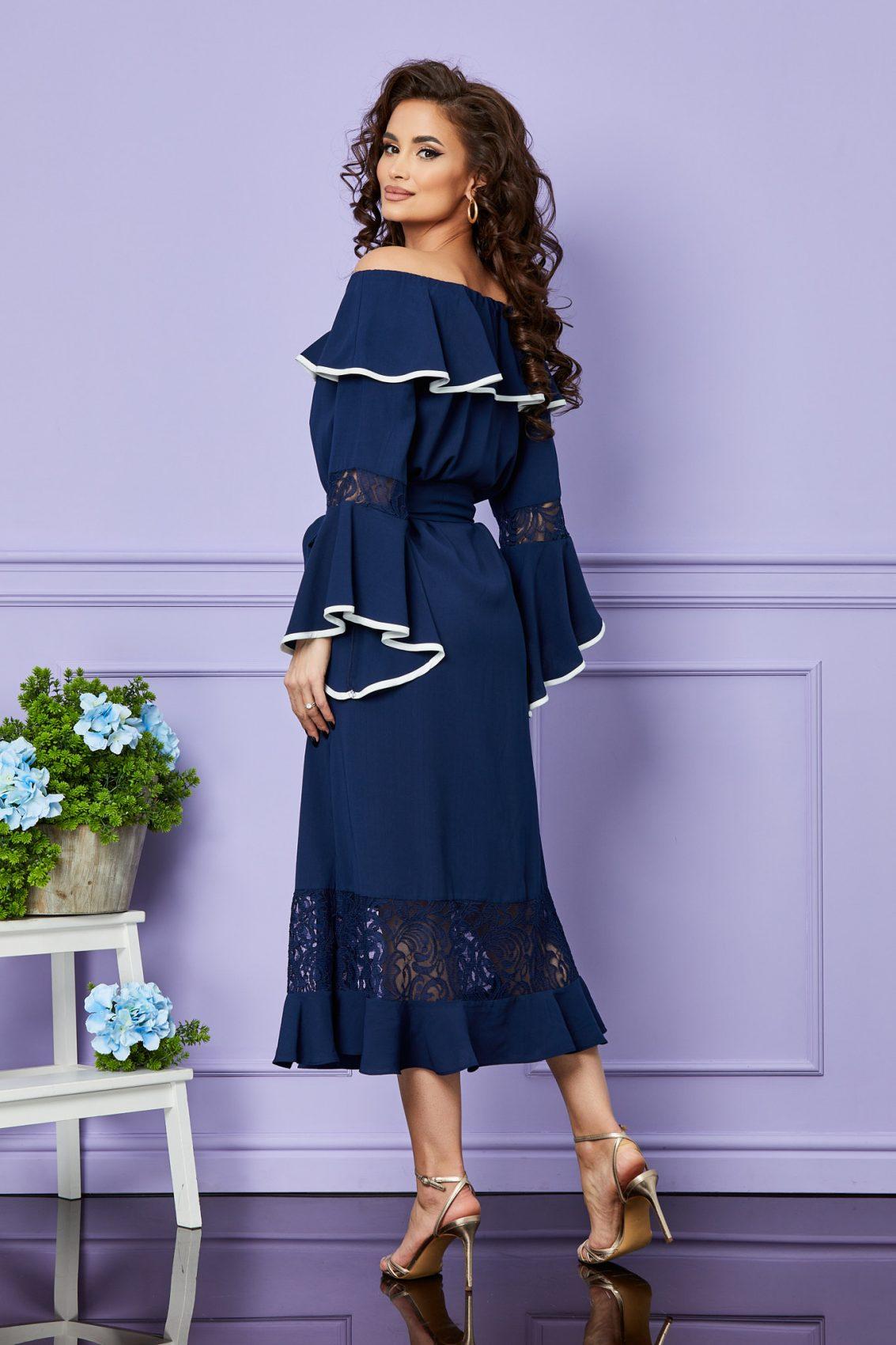 Μπλε Μίντι Φόρεμα Με Δαντέλα Devika T2553 2