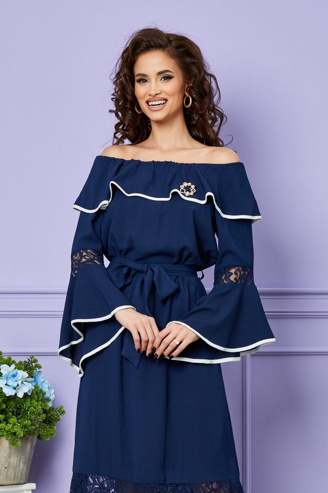 Μπλε Μίντι Φόρεμα Με Δαντέλα Devika T2553 3