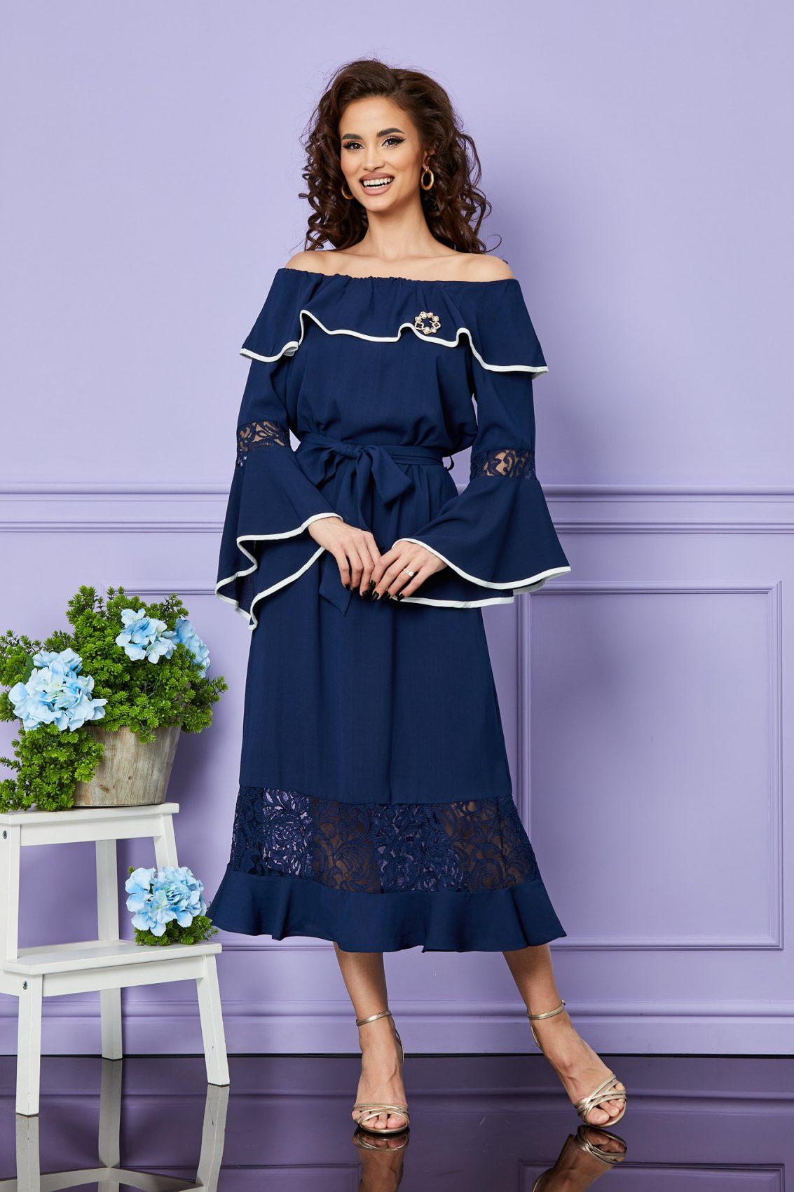 Μπλε Μίντι Φόρεμα Με Δαντέλα Devika T2553 1