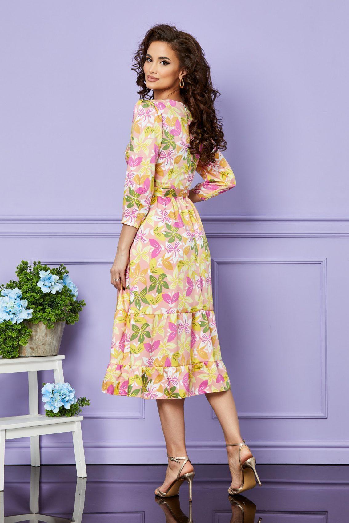 Ροζ Φλοράλ Μίντι Κλος Φόρεμα Ymbra T2521 2
